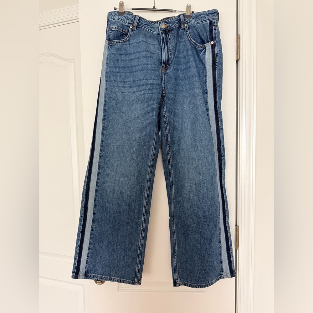 H&M Two-Tone Blue Wide Leg Jeans with Side Stripes